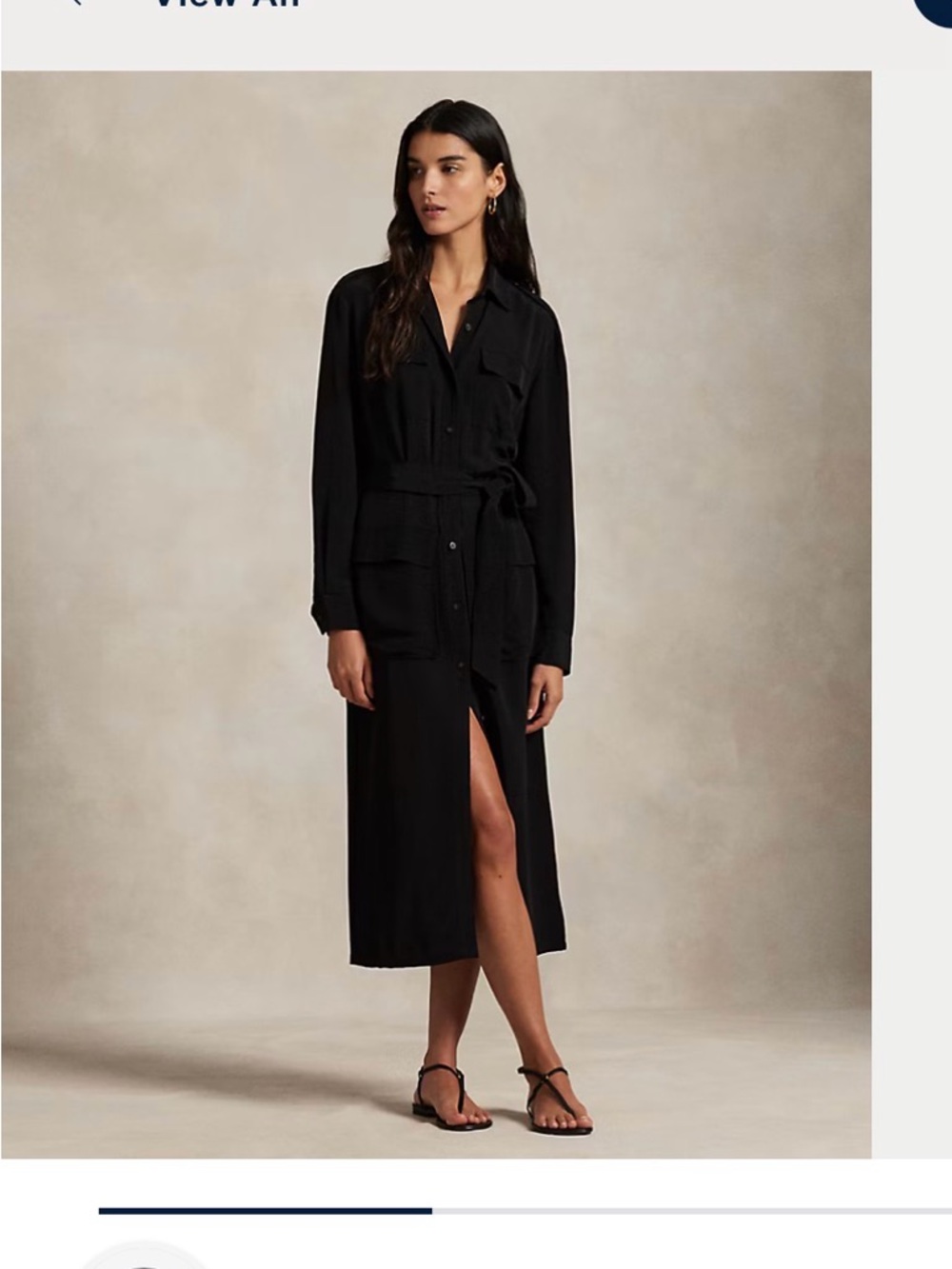Ralph Lauren blue label Black Button-Front Midi Shirt Dress with Tie Waist